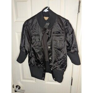 Paris Blues Jacket Womens 1X Black Buttons Pockets Acrylic Rib Trim Lined Coat